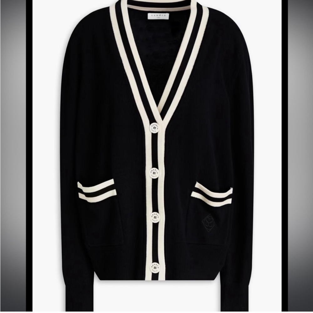 Sandro Paris LILIANE cardigan wool in black-and-white. Size 1/S